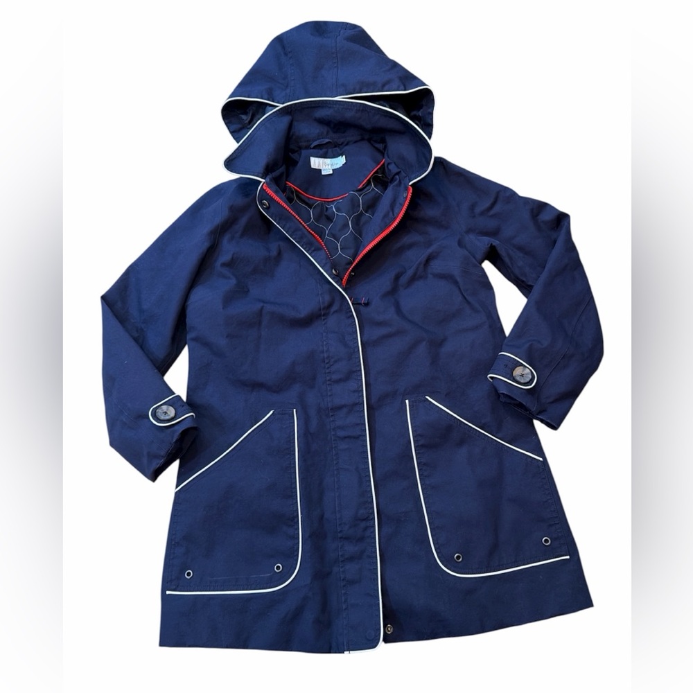 Boden Navy Trench Rain Coat with White Trim